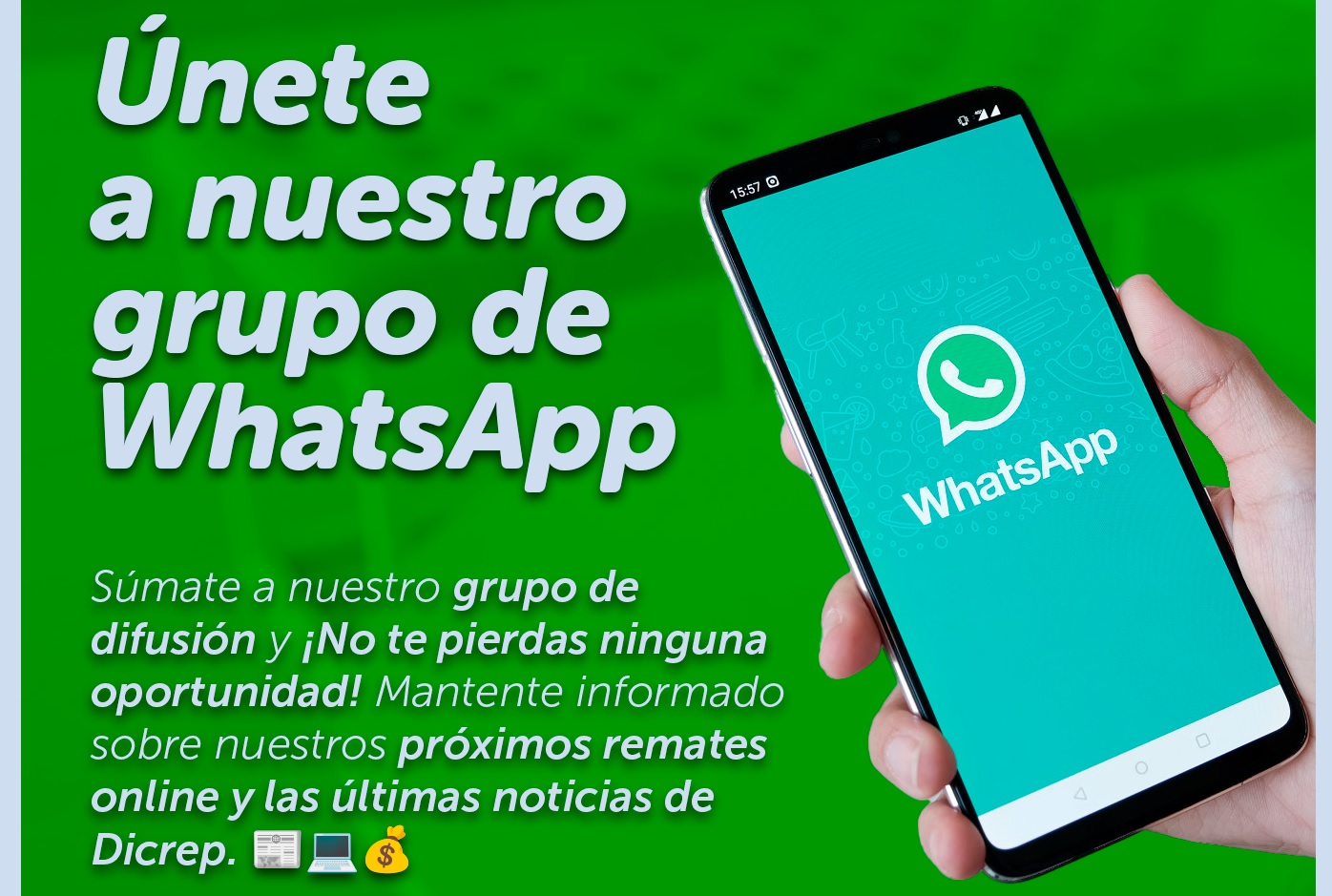 ¡La Tía Rica tiene whatsapp! Únete al chat de la DICREP y recibe en tu celular todas las novedades de remates, créditos prendarios y más beneficios